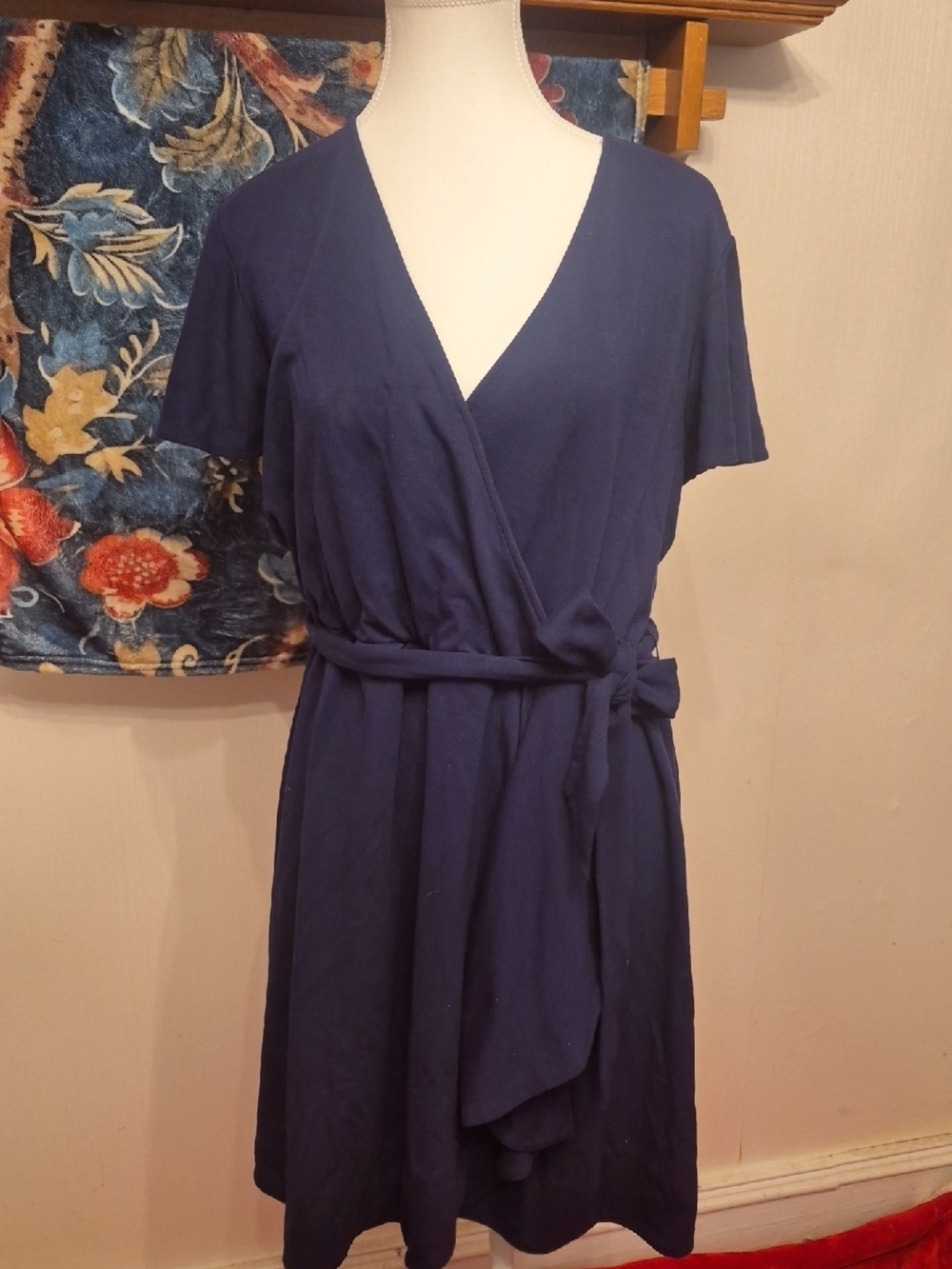 Draper James Navy Faux Wrap Midi Dress